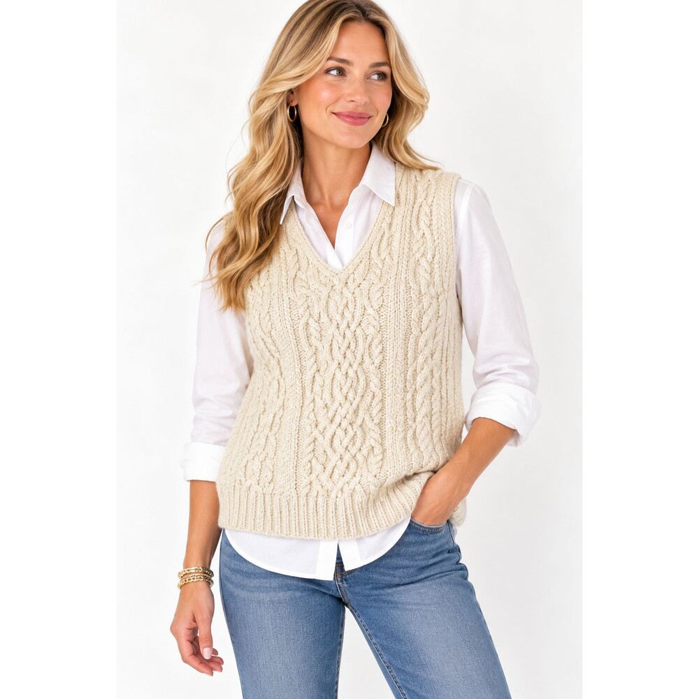 Ralph Lauren Wool Cable Knit Sweater Vest V-Neck Ivory Size Small Medium ??